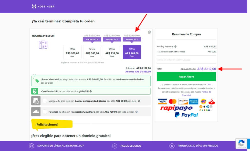 Crear Página Web - Hostinger - Carrito
