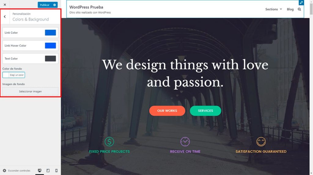 Crear Pagina Web WordPress Theme Cambiar Colores
