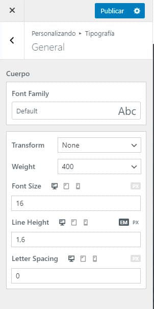 Crear Pagina Web WordPress Theme Cambiar Fuentes