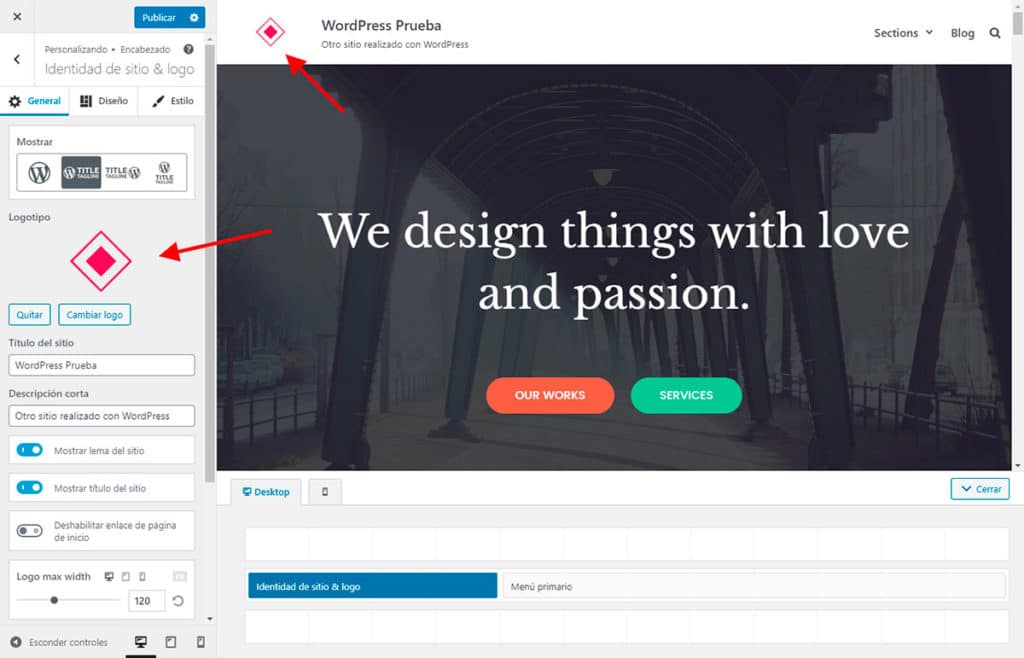Crear Pagina Web WordPress Theme Personalizar Logo